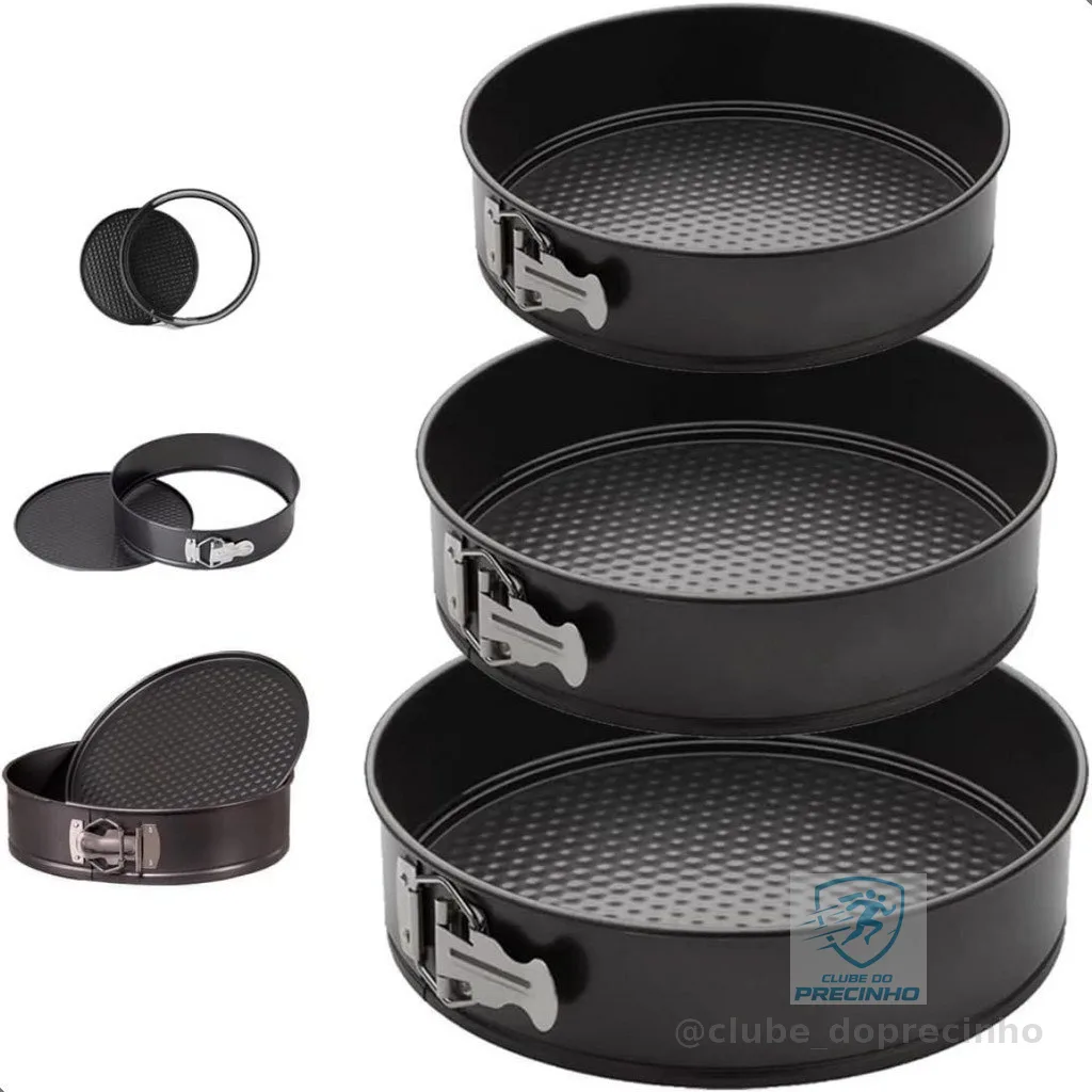Kit 3 Formas com Fundo Removível Antiaderente com Fundo Removível para torta Bolo