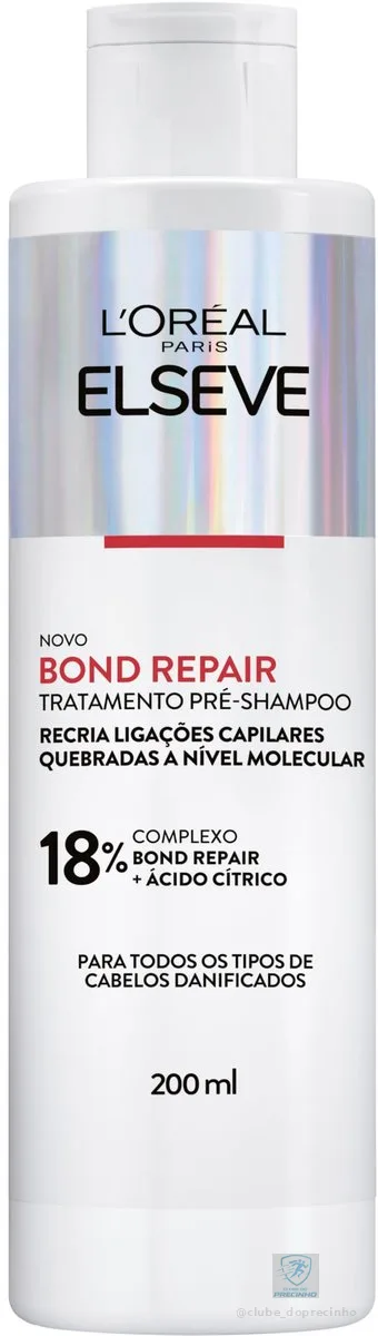 L'Oréal Paris Elseve Bond Repair Tratamento Pré-Shampoo, Reparação Molecular que Reconstrói Ligações e Devolve a Força Original, com Ácido Cítrico, 200ml
