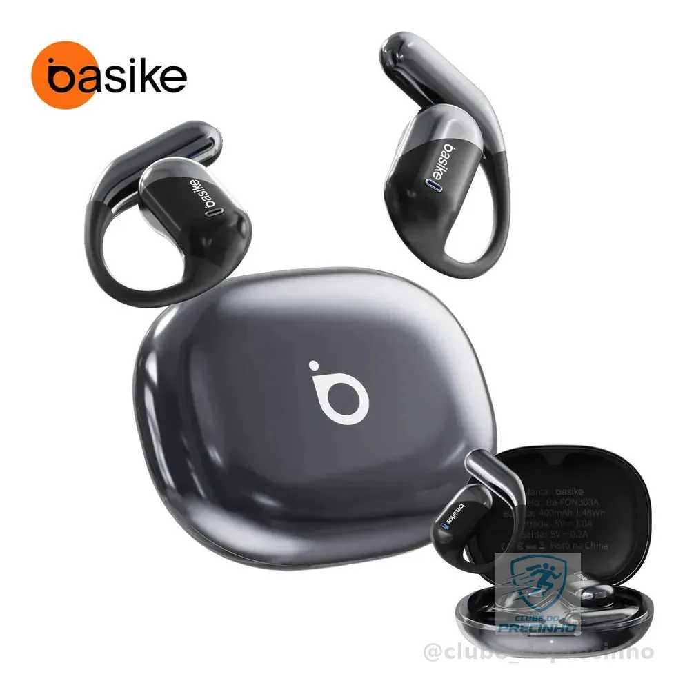 Basike Fone De Ouvido Sem Fio Bluetooth Com Gancho Gamer Esportivo Baixa Latência 100h, Design Aberto