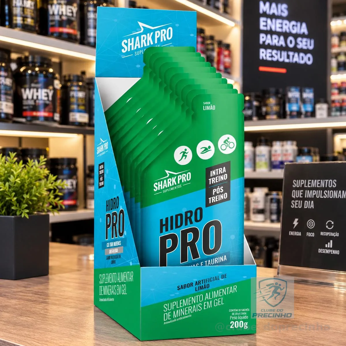 Suplemento Esportivo Shark Pro Hidro Pro Gel de Vitaminas e Taurina Sabor Limão com 10 Sachês