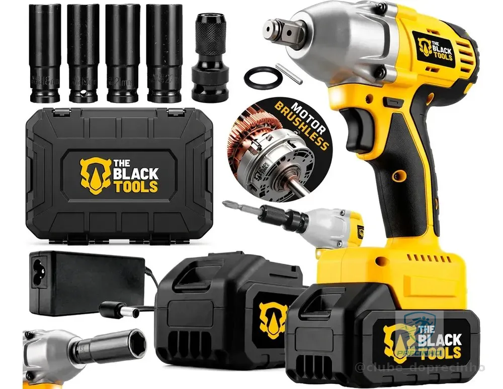 Chave De Impacto A Bateria 21V 1/2" Pol 2400 Rpm Bivolt Com Acessórios E Maleta The Black Tools