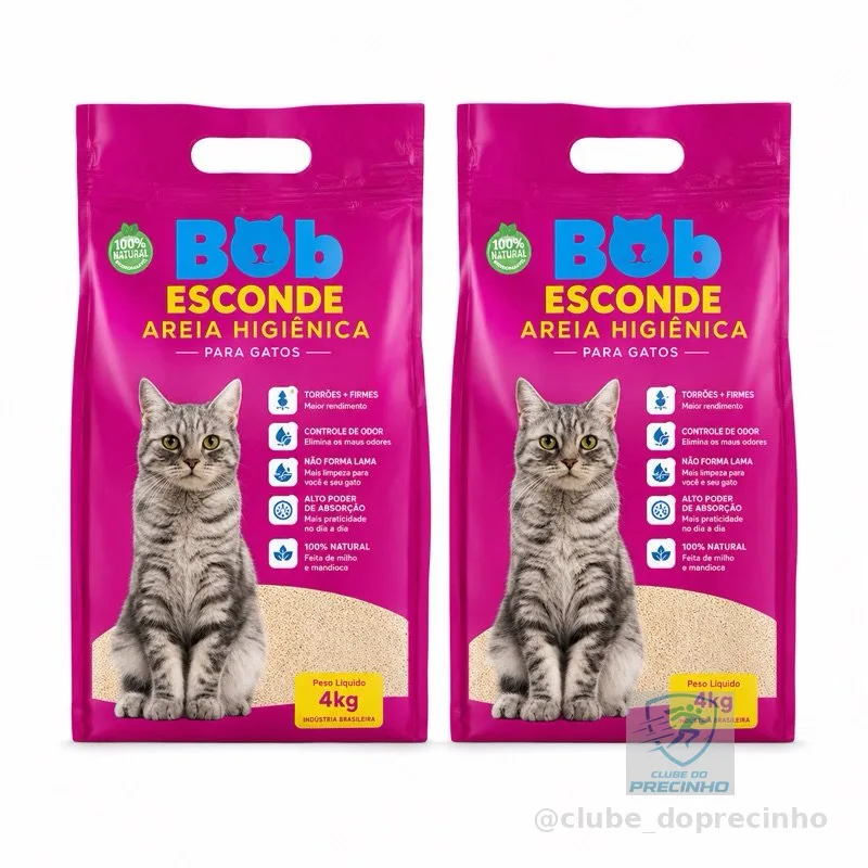areia para gatos kit 2 pacotes de 4kgs areia higiênica bob esconde