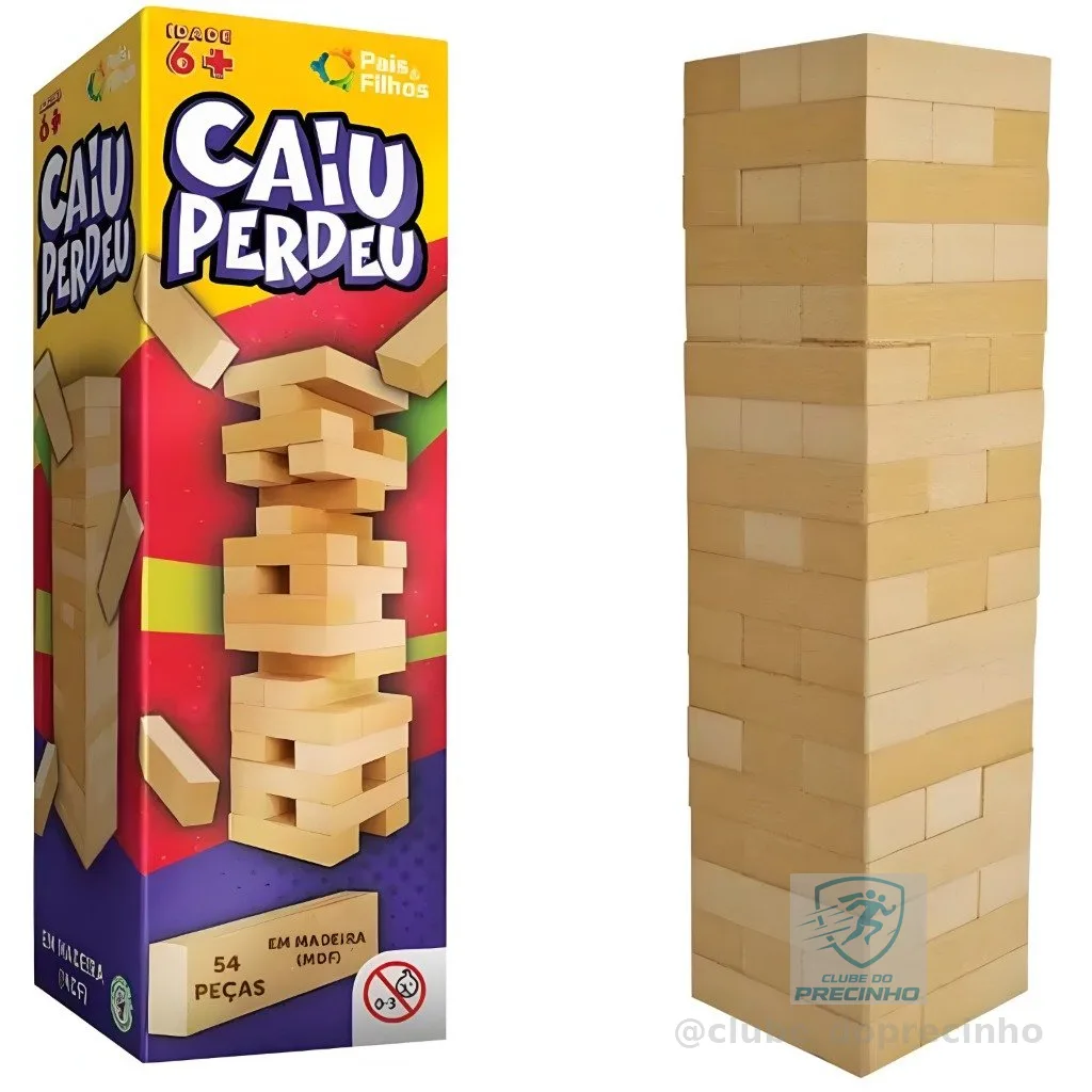 Jogo Caiu Perdeu Jogo Torre Madeira 54 Peças Desenvolve Coordenação Motora brinquedo