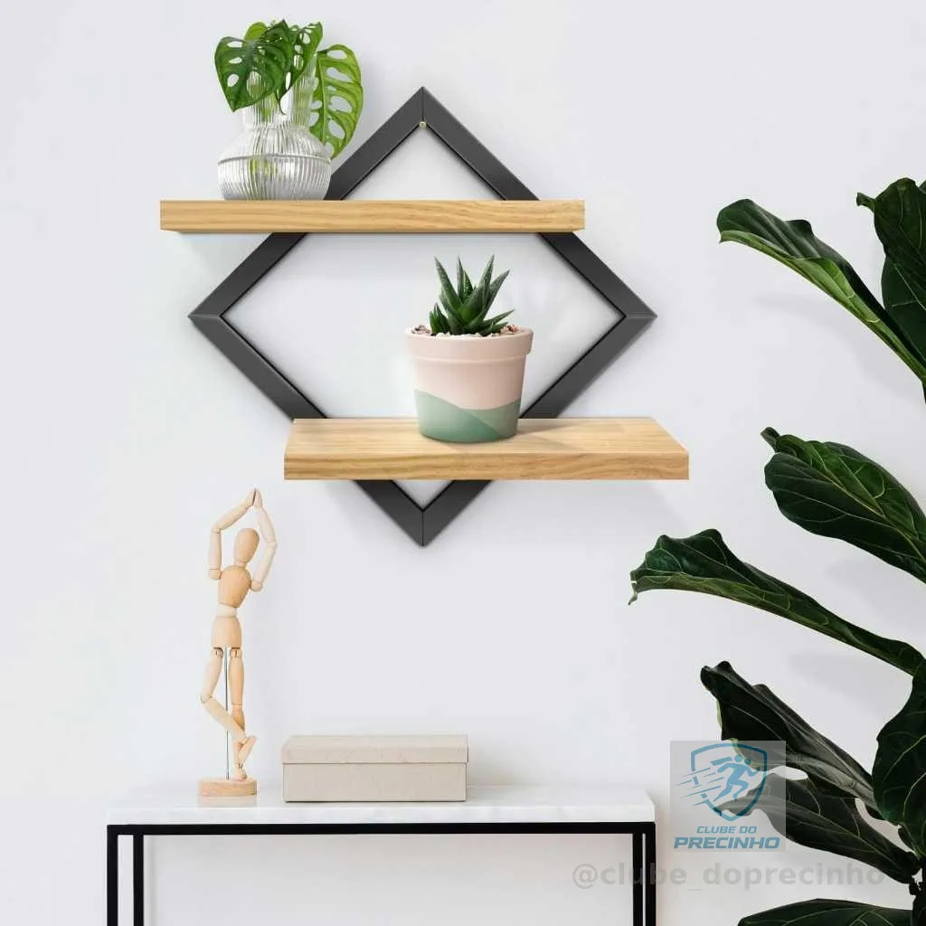 Quadro Decorativo Com Prateleira Nicho Duplo Com Moldura