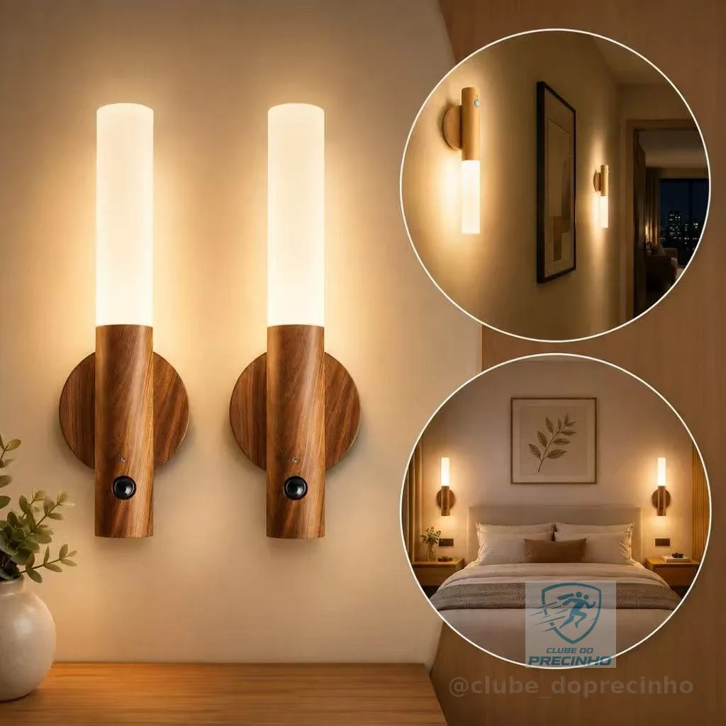 Luz LED com Sensor de Movimento Sem Fio Recarregável USB para Parede