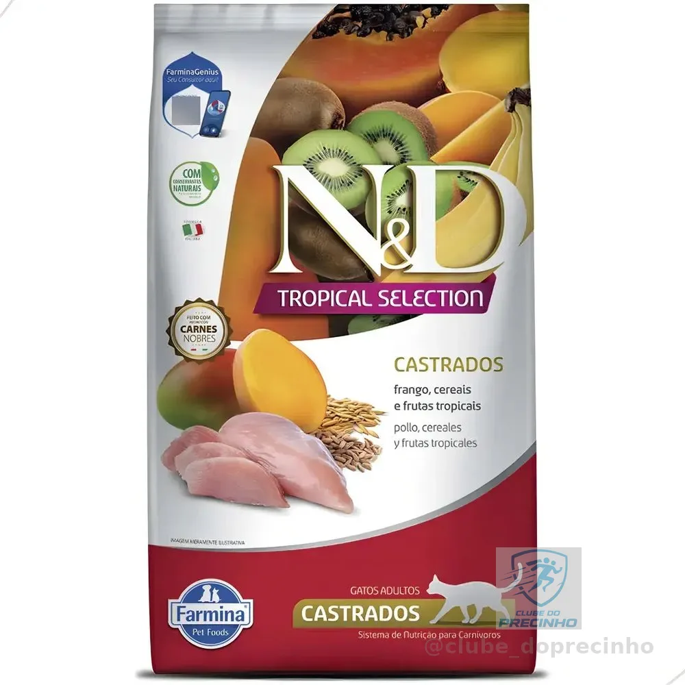 Ração N&D Tropical para Gatos Adultos Castrados Sabor Frango, Cereais e Frutas Tropicais 7Kg