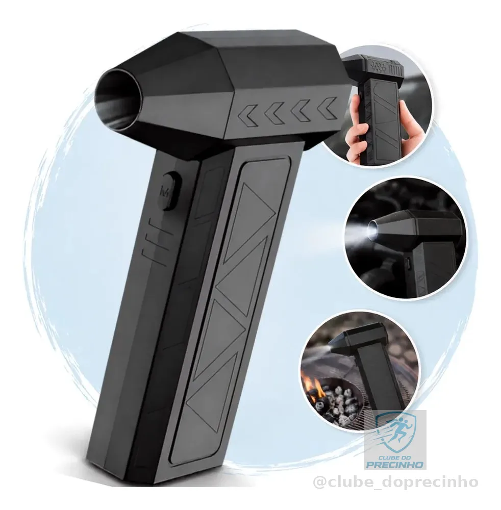 Mini Soprador Ar Turbo Portátil Sem Fio Com Luz Preto 127/220v