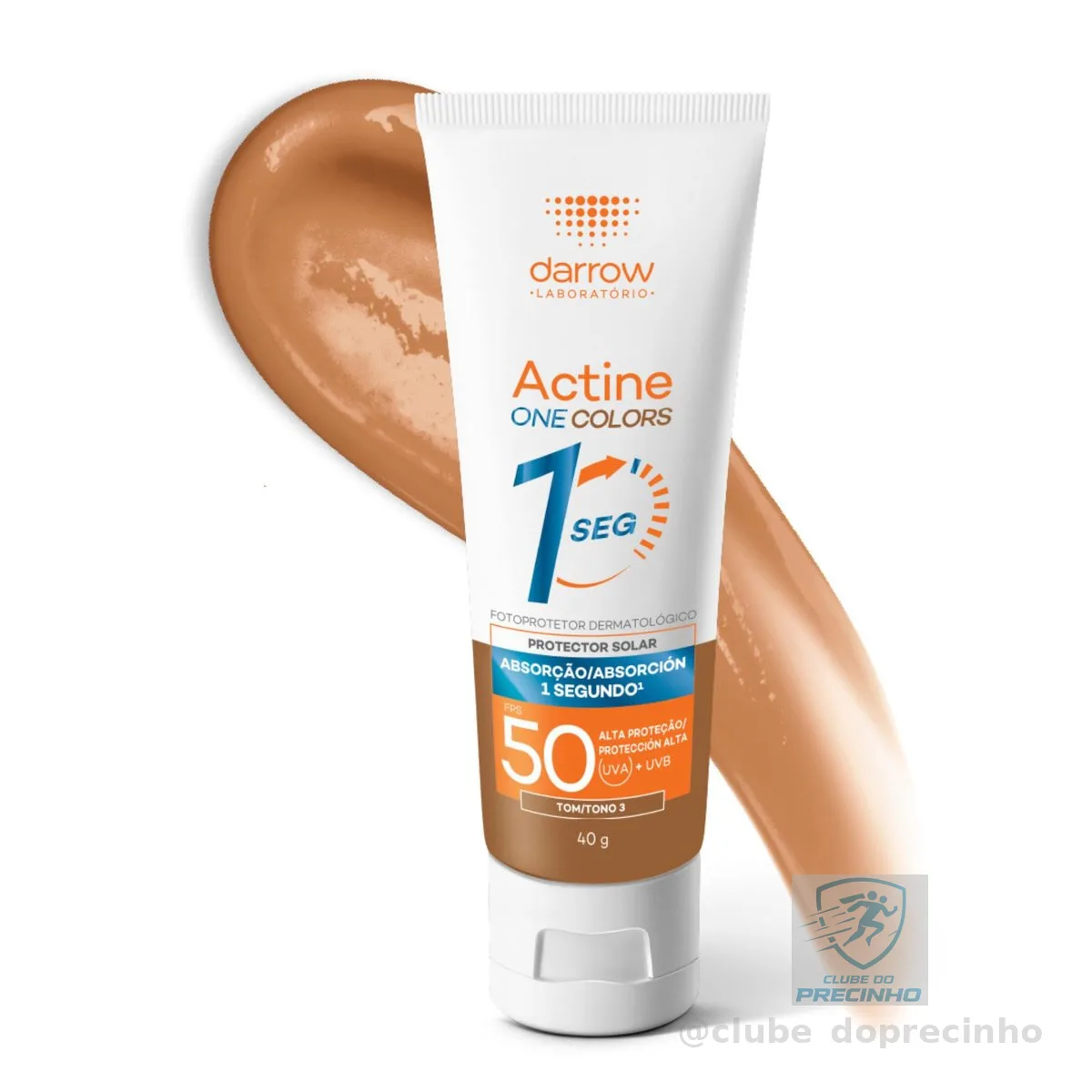Darrow Actine One Protetor Solar Dermatológico Facial FPS 50 Tom 3 Escuro com Ácido Hialurônico Biomimético que Hidrata, Controla a Oleosidade por 12h, Tem Textura Ultraleve, Acabamento natural e Absorção em 1 segundo, 40g
