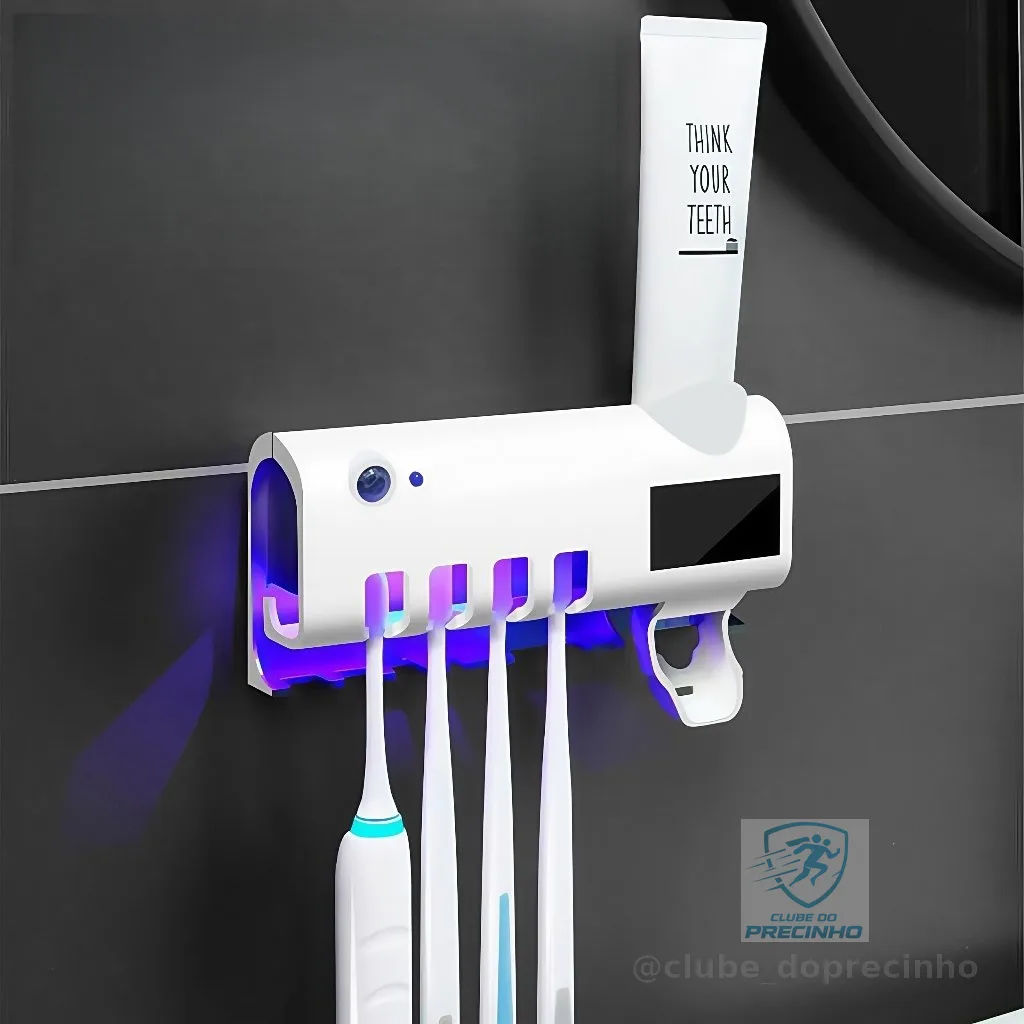 Porta Escova de Dentes UV com Dispenser de Pasta Dental Suporte Banheiro Sem Furar
