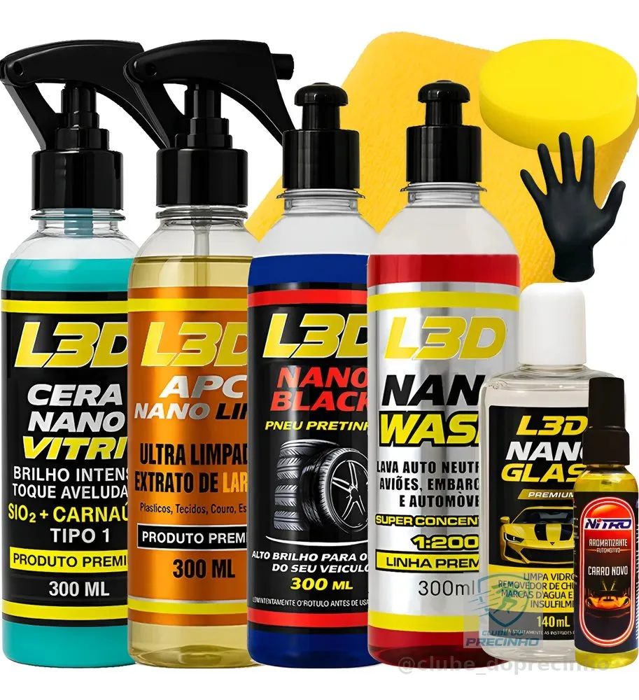 Kit Cera Automotiva Chuva Acida Shampoo Pretinho Cheirinho