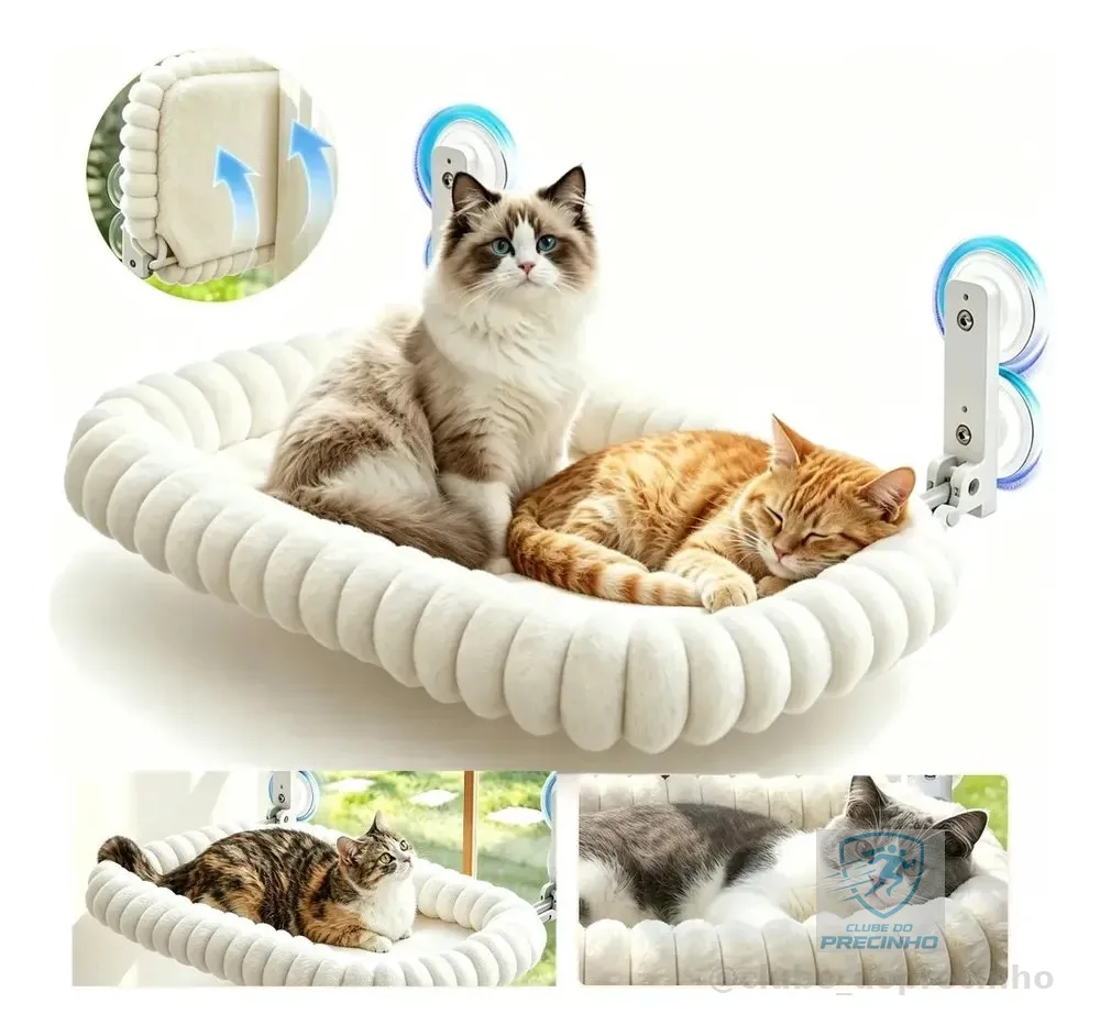Cama suspensa com ventosa para janela para gatos, cama para mascote ampla, almofada branca macia removível e lavável