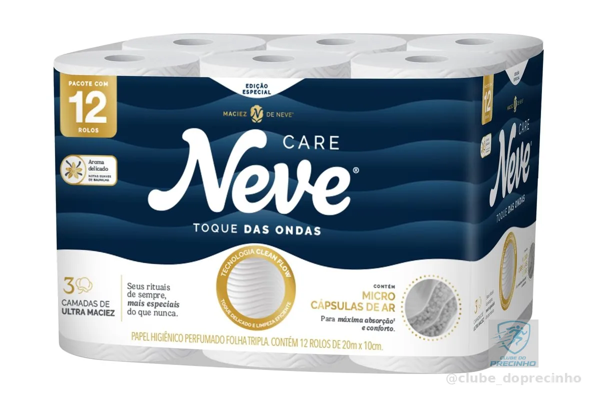 Papel Higiênico Neve Toque das Ondas Folha Tripla 12 rolos 20M