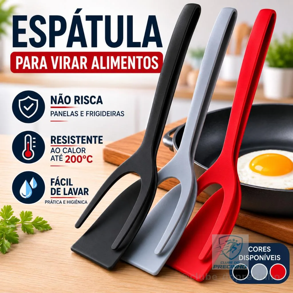 Espátula De Cozinha 2 Em 1 Para Virar Alimentos Antiaderente Ovos Hambúrguer Frango