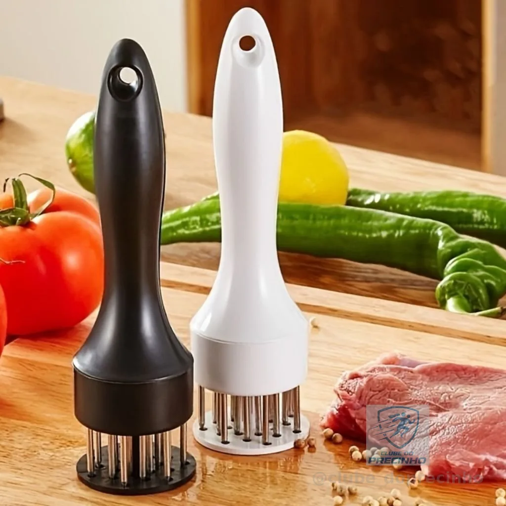 Amaciador Batedor De Carne Bife Com Furador Aço Inox