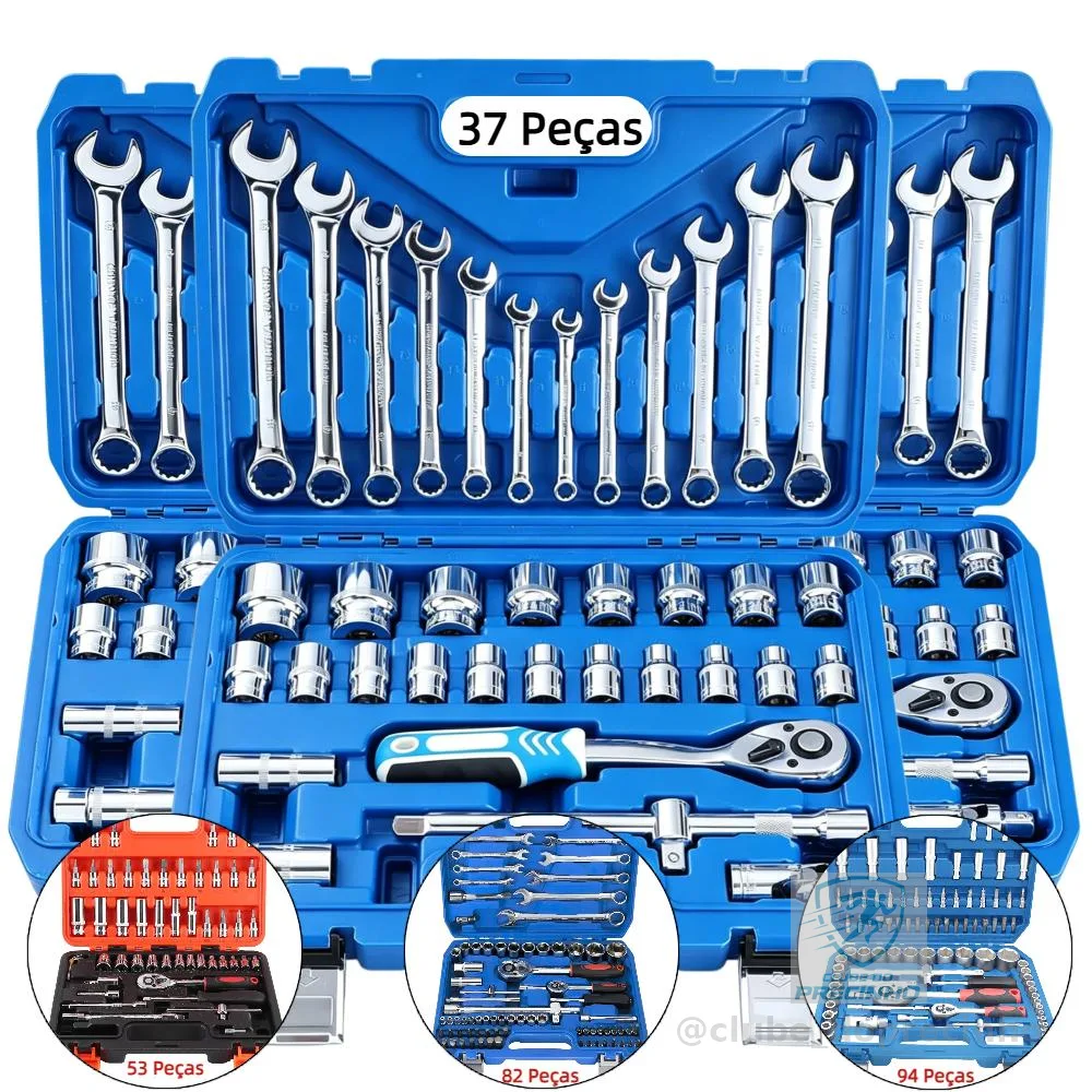 Kit de Ferramentas 37-94 Peças profissional jogo chave combinada soquetes e catraca grande