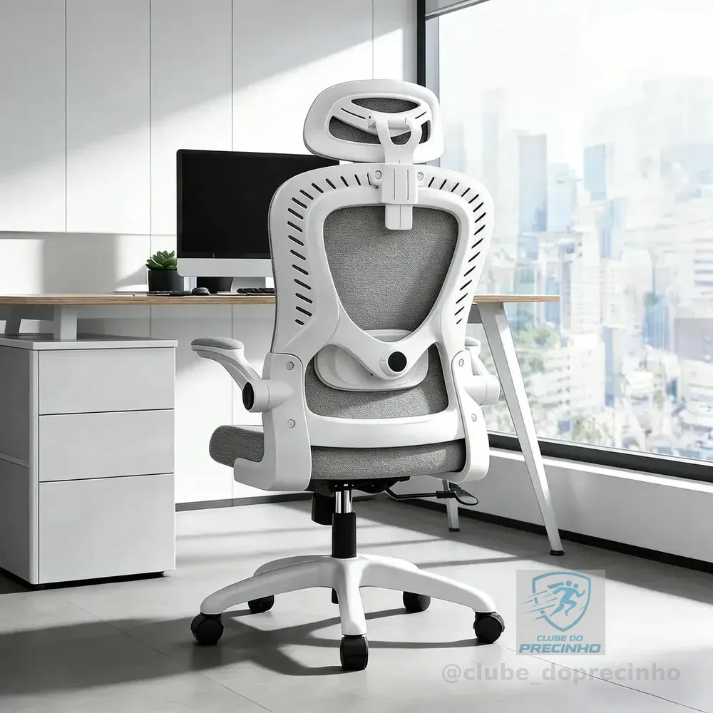 Cadeira De Escritório Ergonômica Giratória Tela Mesh Premium Cinza Espuma De Alta Densidade