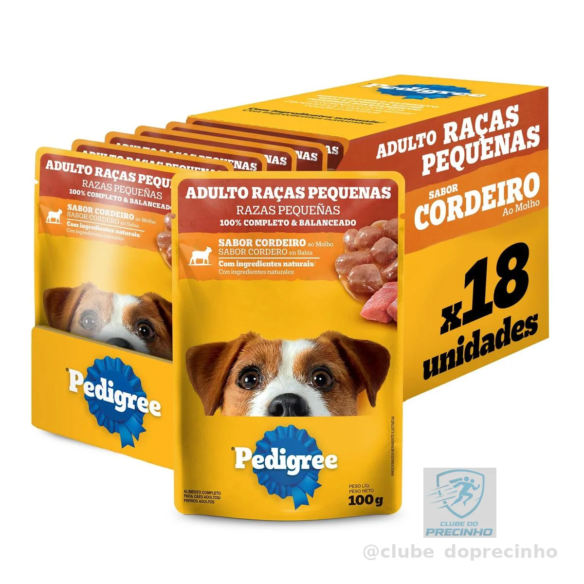 Pack Ração Úmida Pedigree Sachê Cordeiro ao Molho para Cães Adultos de Raças Pequenas 100 g - 18 unidades