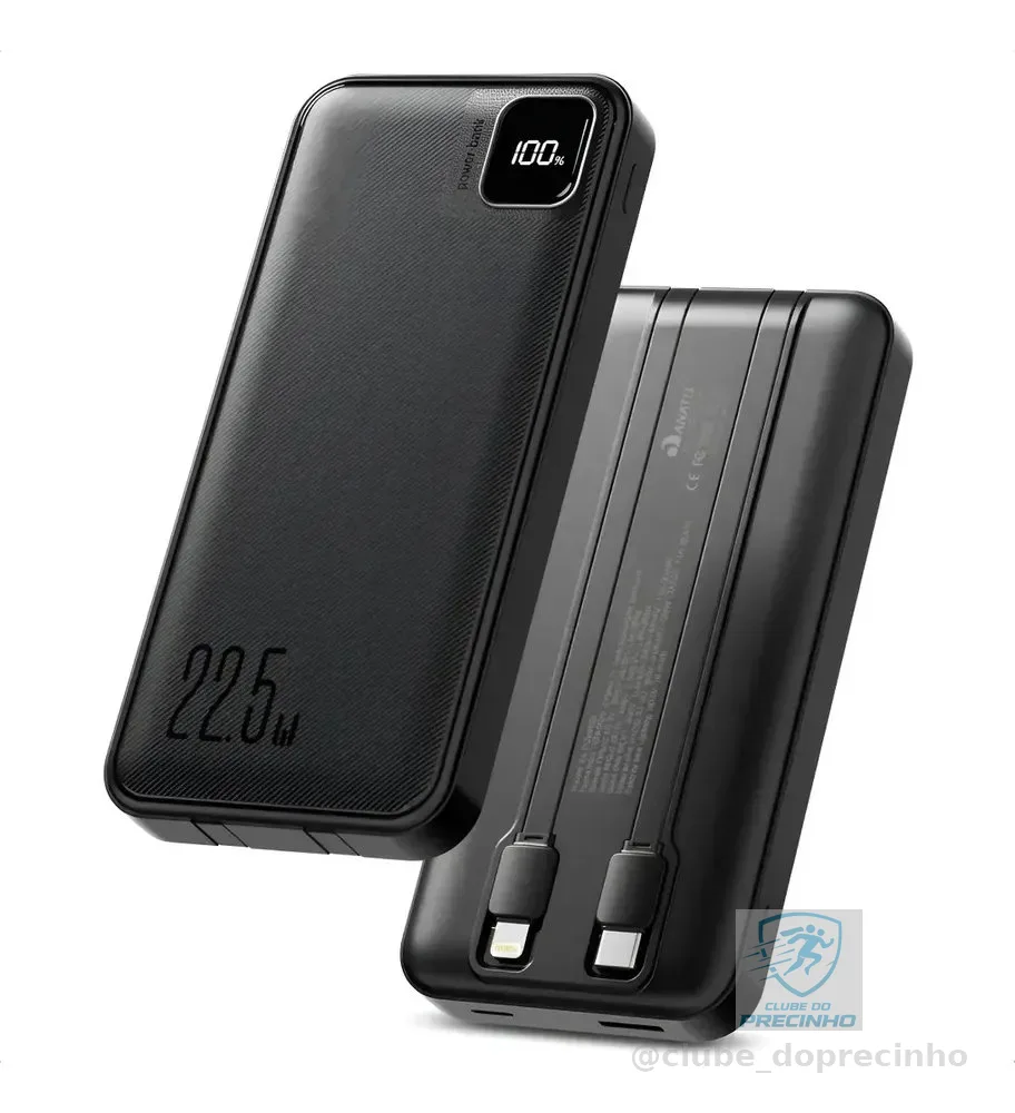 Power Bank 10000 mah Turbo 22.5w Carregador Portátil Display Digital Usb C Universal iPhone Samsung Xiaomi Motorola Audiophile