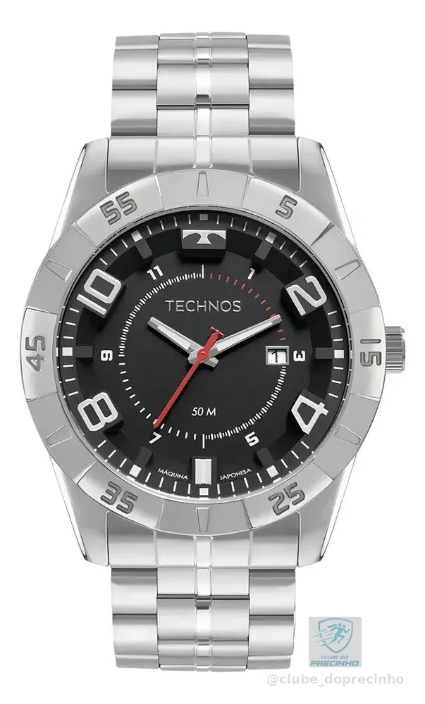 Relógio Technos Racer Masculino Prateado Analógico Quartzo 50M Fundo Preto