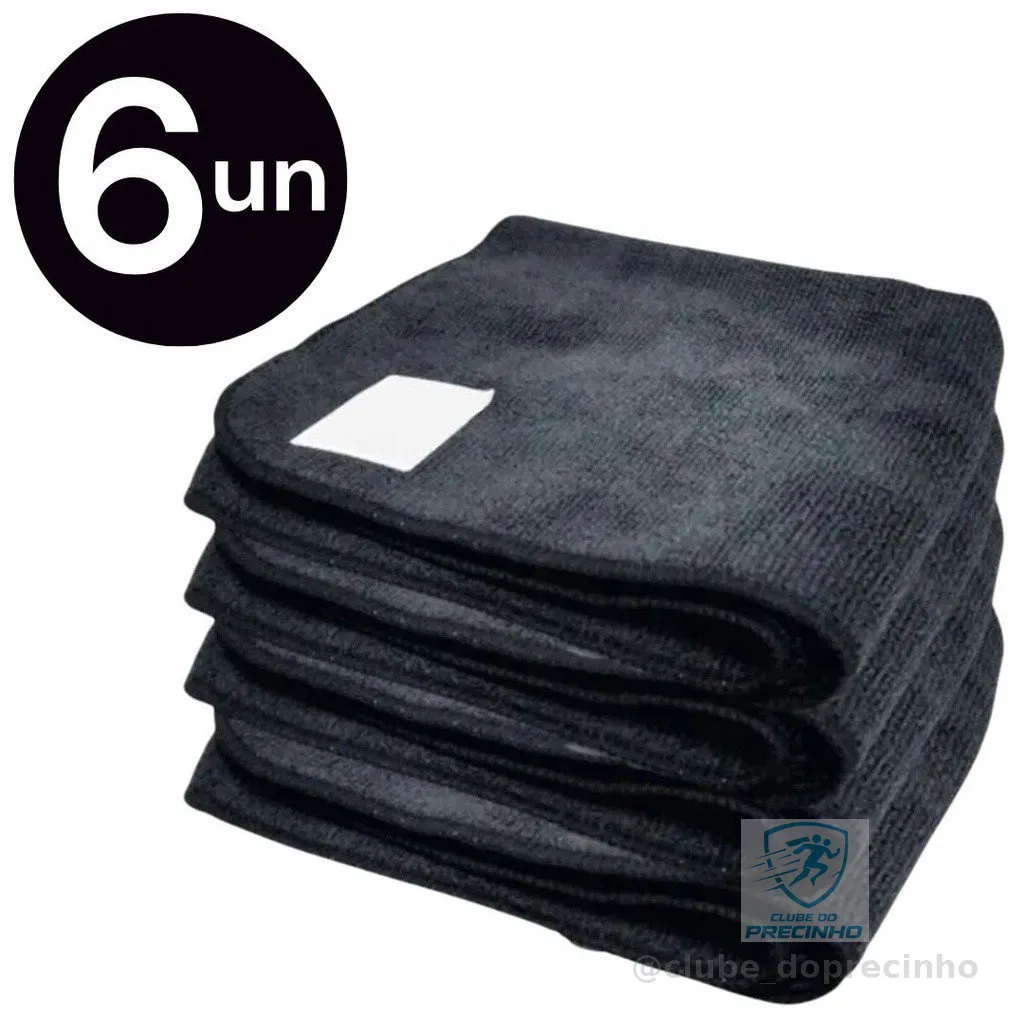 6 Panos Mágico Microfibra Automotivo Grande Preto 60x40cm Anti Risco Lava Seco Não Solta Fiapos