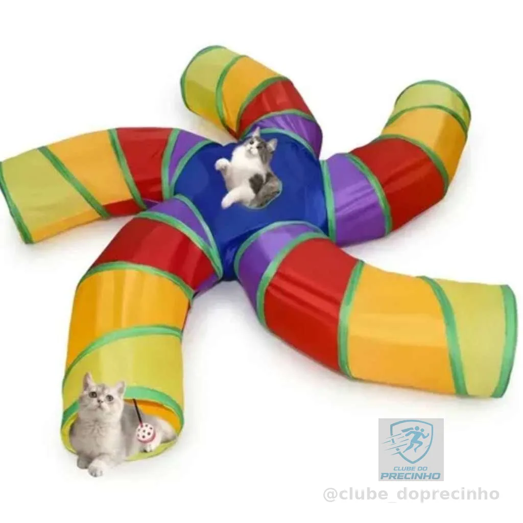 Túnel Dobrável para Gatos em T | Brinquedo com 3 Saídas e Janela, Diversão Felina
