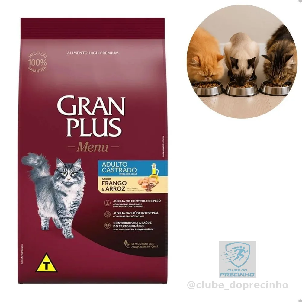 Ração GranPlus Frango e Arroz para Gatos Castrados Adultos 3kg