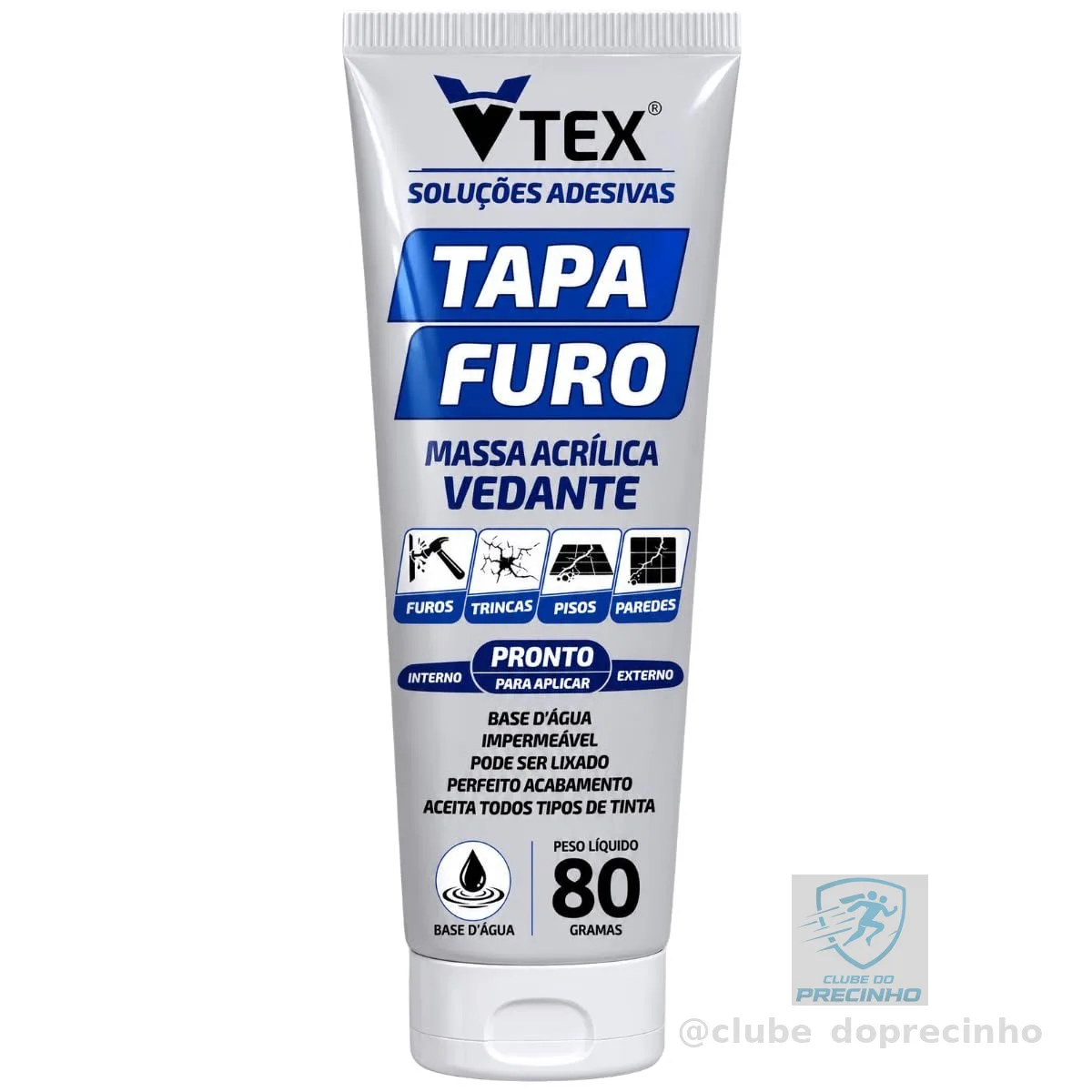 Massa para Tapar Furo de Parede secagem rápida e eficiente VTEX 80G BRANCO