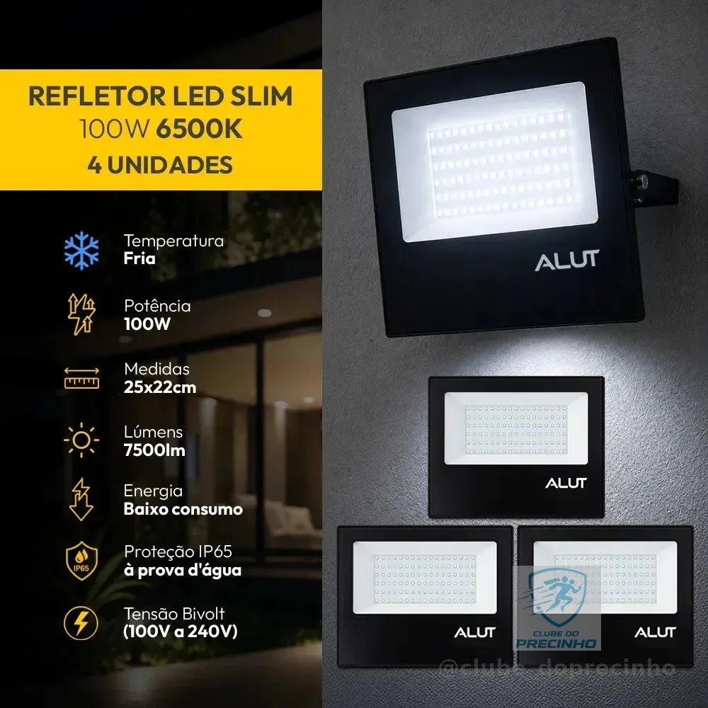 Kit 4 Refletor Led 100w 6500k Branco Frio A Prova D'água Alut Cod: Alut000701-4 Alut By Avant
