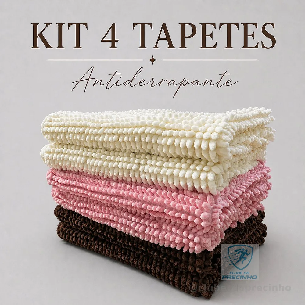 Kit Jogo 4 Tapete de Banheiro Antiderrapante 60x40cm Tapete Bolinha Macarrão Microfibra Absorvente