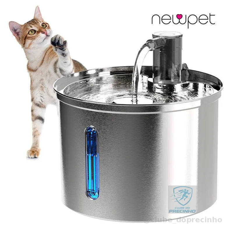 Newpet Inoxidável Bebedouro Para Gatos 3L Aço Inoxidável Distribuidor Super Silencioso E Com Filtro - BIVOLT