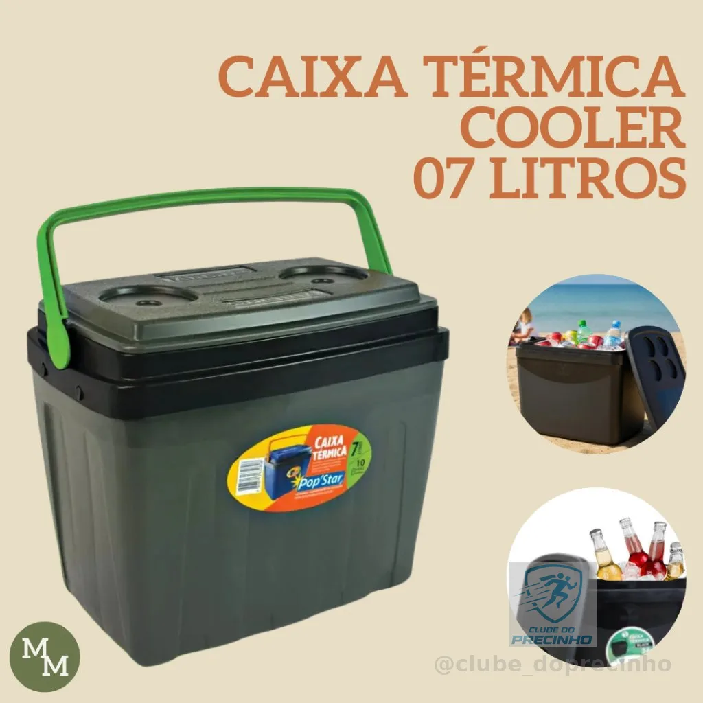 Caixa Térmica Cooler 7L Portátil com Alça – Até 10 Latas | Praia, Camping e Churrasco