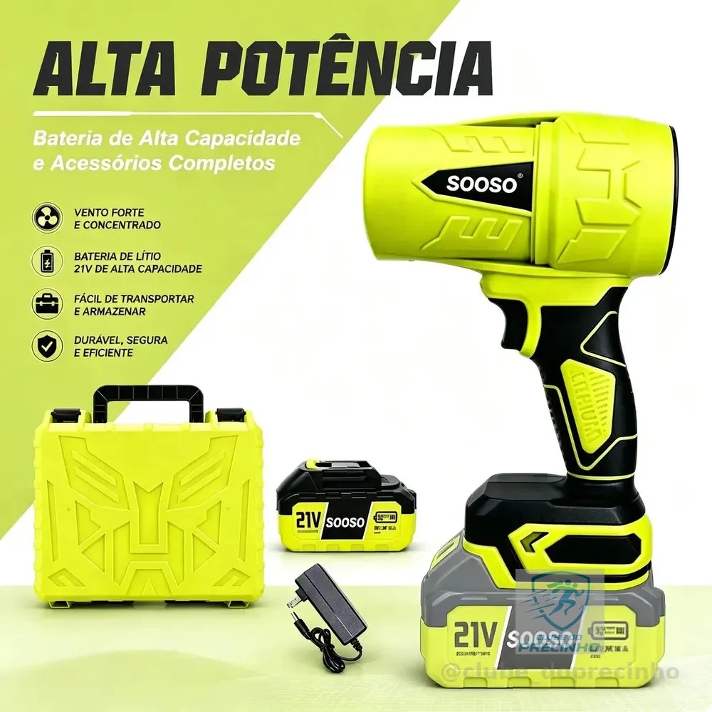 Sooso Soprador de Ar Potente 21V Sem Fio a Bateria Portátil para Secagem Automotiva Limpeza Casa Jardim Folhas Eletrônicos