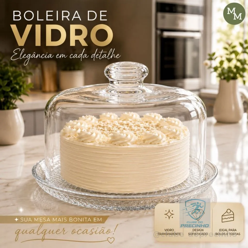 Boleira de Vidro com Tampa Transparente Redonda para Bolos Tortas e Doces
