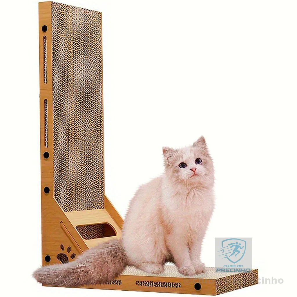 Arranhador Vertical em L para Gatos Papelão Ondulado e Brinquedo Bola Integrado Alta Durabilidade