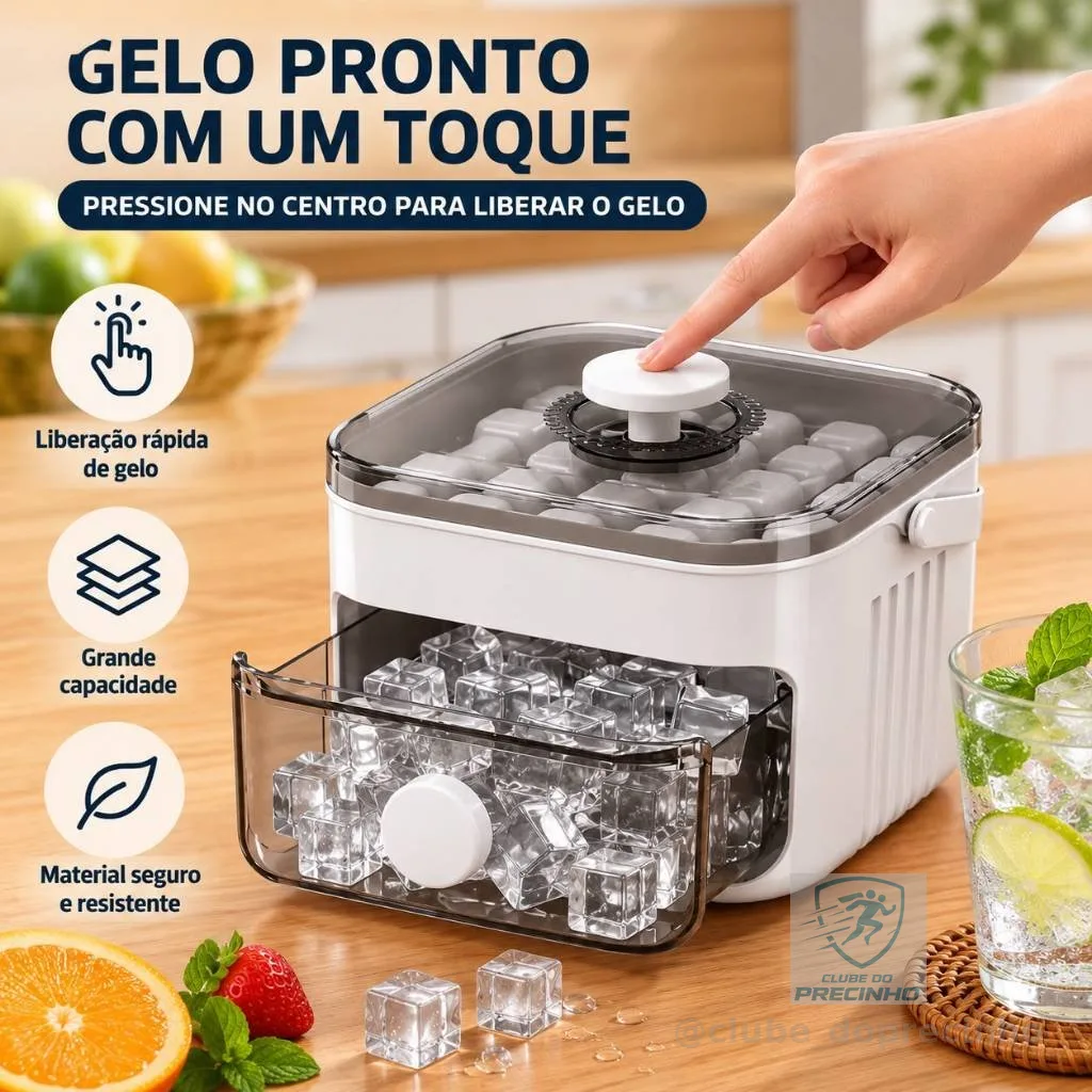 Forma de Gelo Manual com Coletor e Tampa Fácil de Desenformar Grande Capacidade