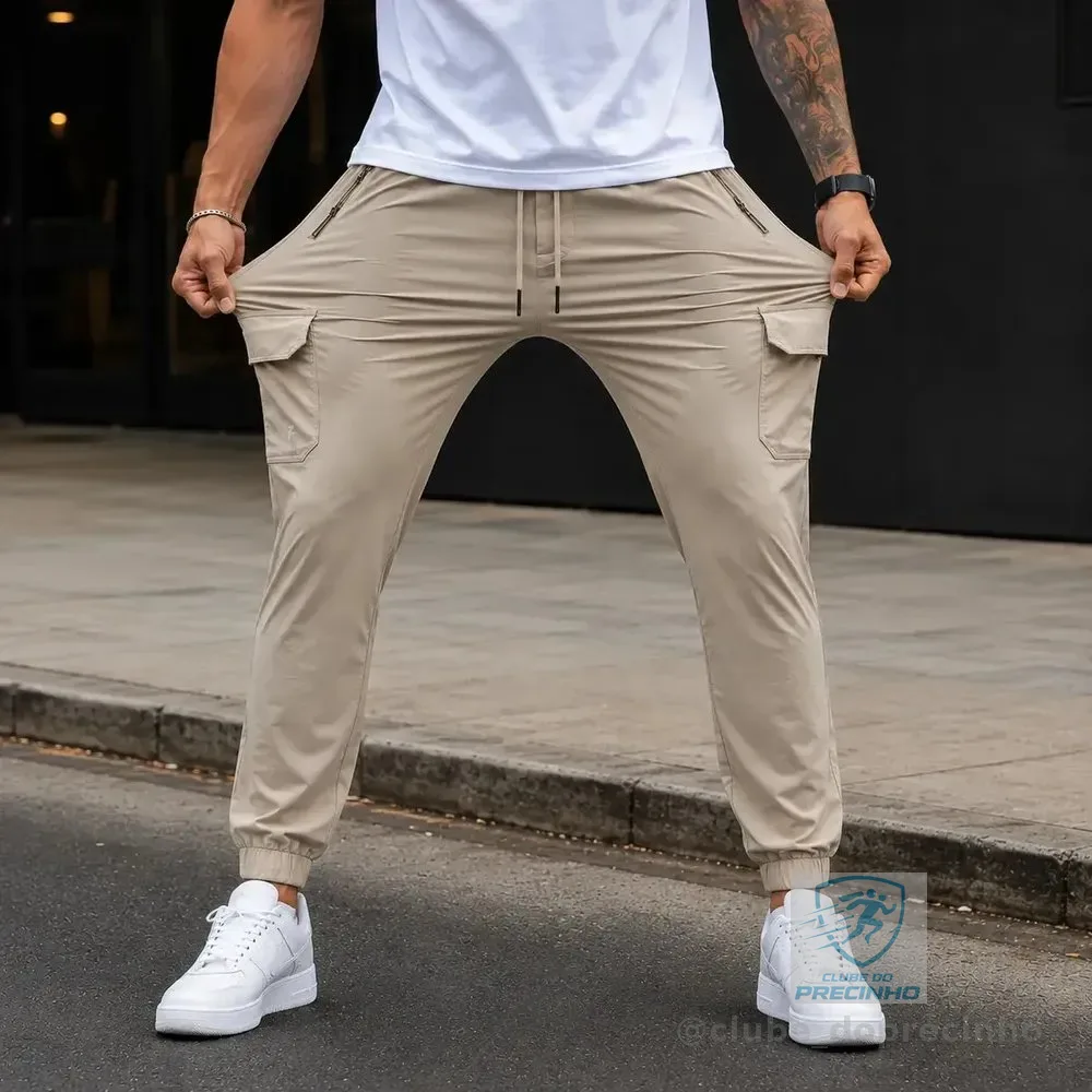 Calça Masculina Com Elastano Esportiva Fitness Academia Fit Caqui G 44