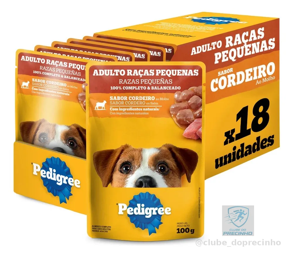 Kit Ração Úmida Pedigree Sachê Cordeiro Cães Adultos 18 Un