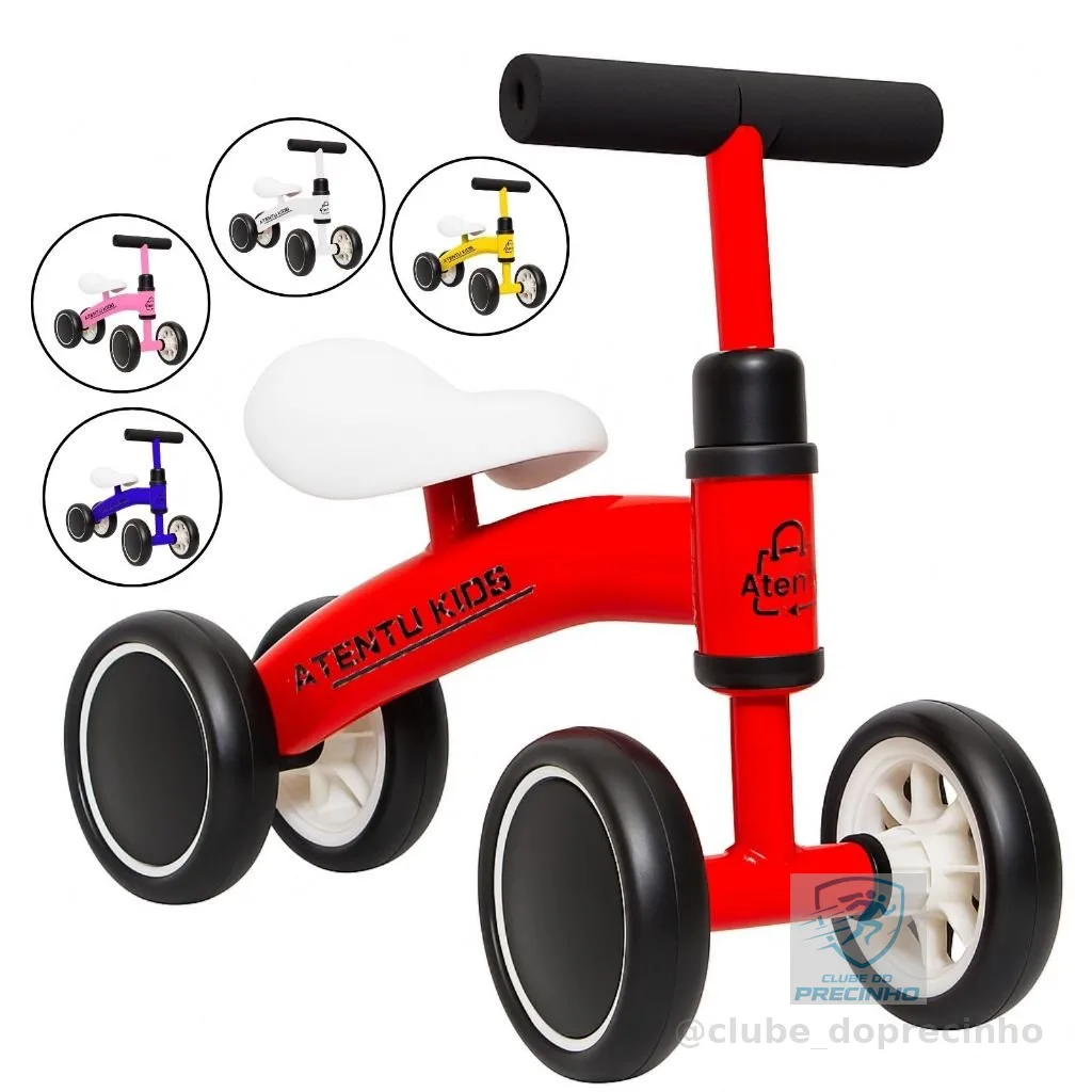 Bicicleta De Equilíbrio Andador Infantil Sem Pedal 4 Rodas