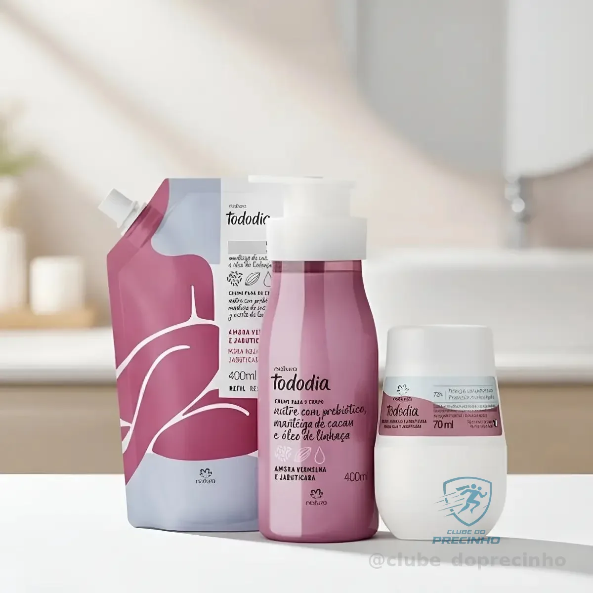 Kit Presente Tododia: Creme Hidratante Amora E Jabuticaba 400ml + Refil Hidratante 400ml + Desodorante Rollon