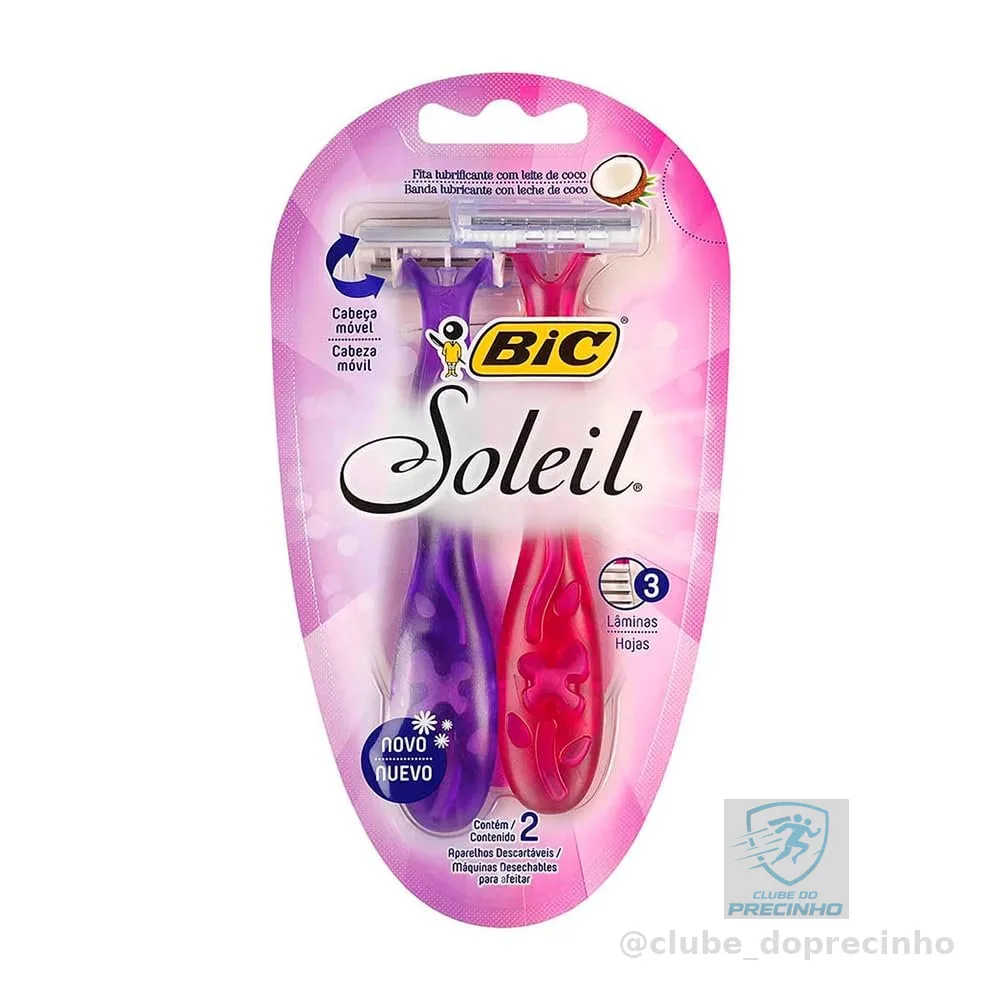 BIC Aparelho De Depilar Soleil Rosa E Roxo Com Fita Lubrificante De Óleo De Coco 919463 2 Unidades
