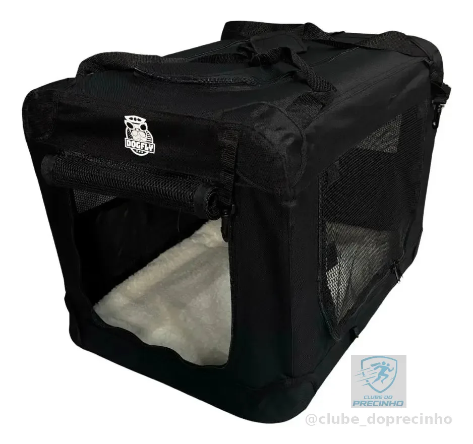 Casinha Transporte Dogfly Cachorro Carry On 2XG Preto Dobrável Ventilação