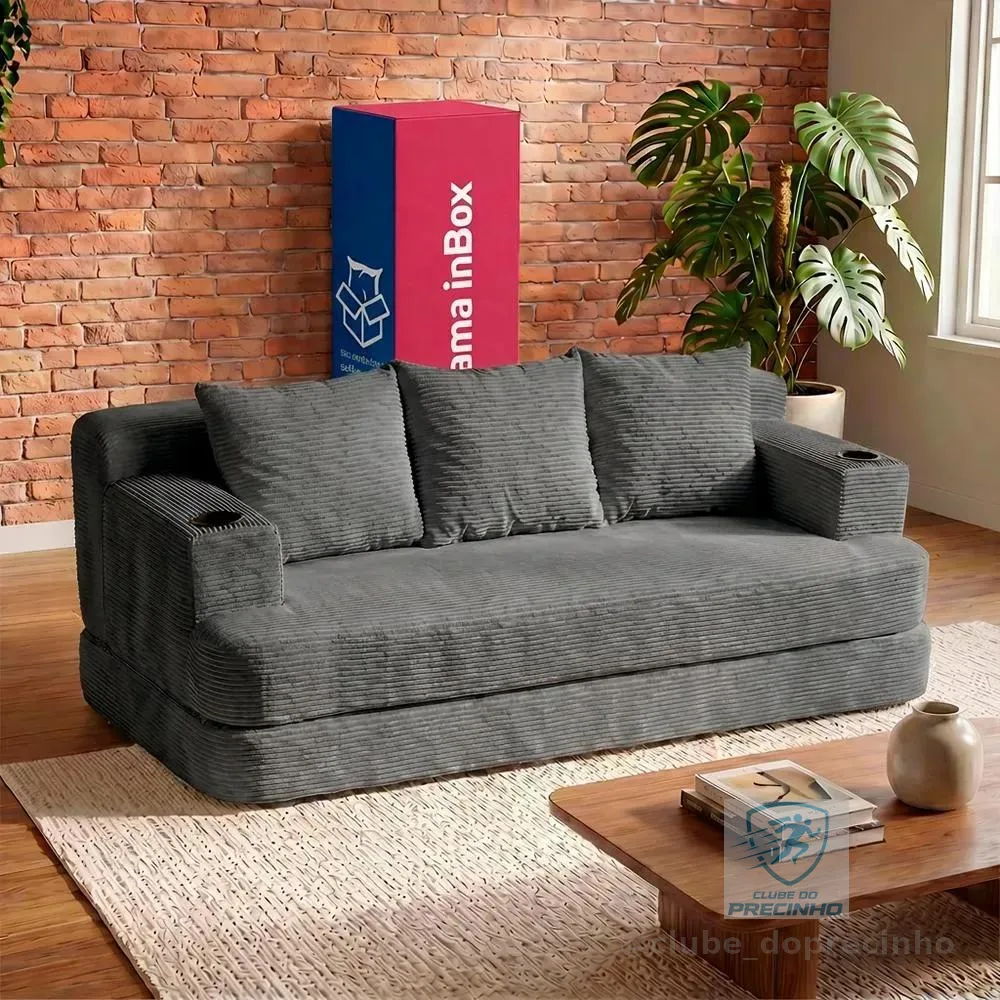 Sofá Cama Nami. 1,88m Xpand Tech Tecido Velourê Cama Inbox Cinza-escuro Liso