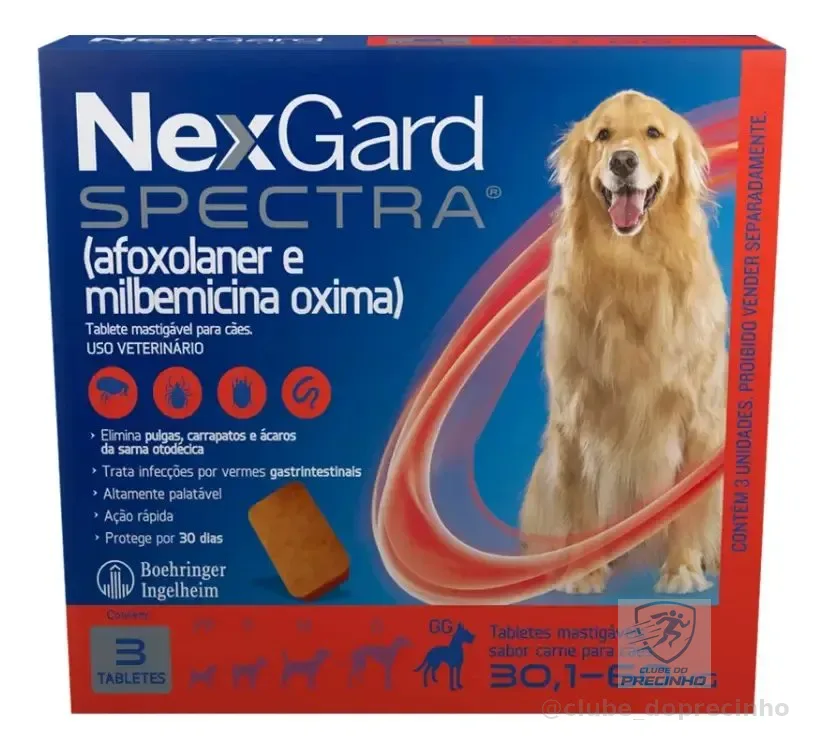 NexGard Spectra 3 Tabletes Antipulgas Carrapatos Cães 30-60kg