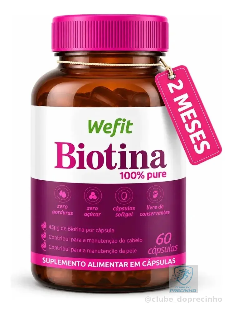 Biotina WeFit 100% Pura 45mcg 60 Cápsulas Nutricional Sem Sabor Sem Glúten