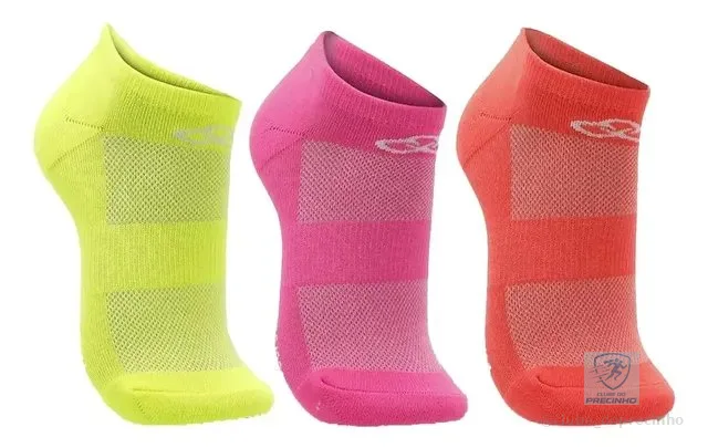 Kit 3 Meias Olympikus Neon Cano Invisível Poliamida Corrida