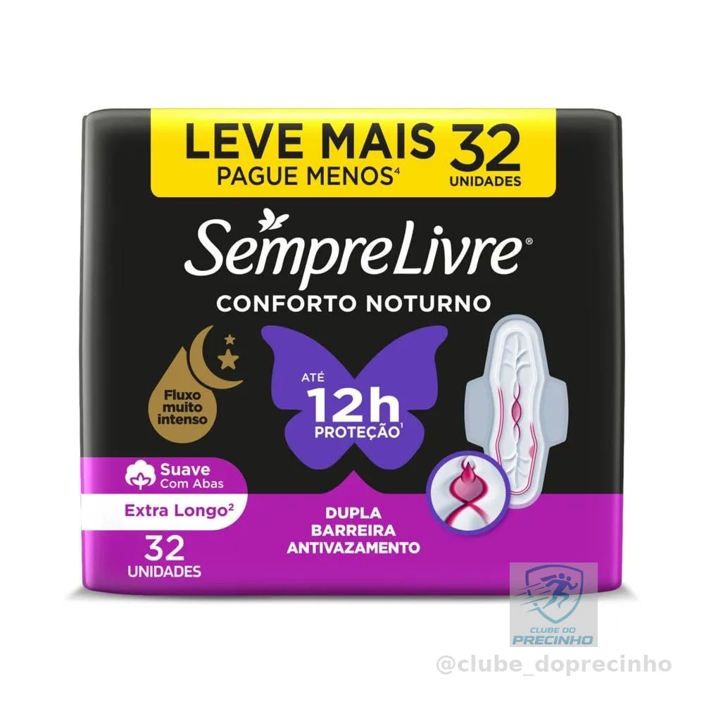 Sempre Livre Absorvente Externo Noturno Plus Noite e Dia Suave 32un Embalagem pode variar