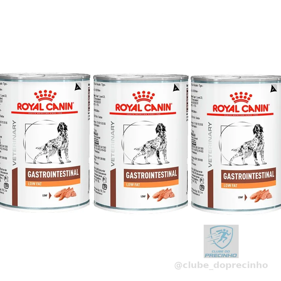 Kit 3un.Ração Úmida Lata Royal Canin Veterinary Gastrointestinal Low Fat Cães Adultos 420g