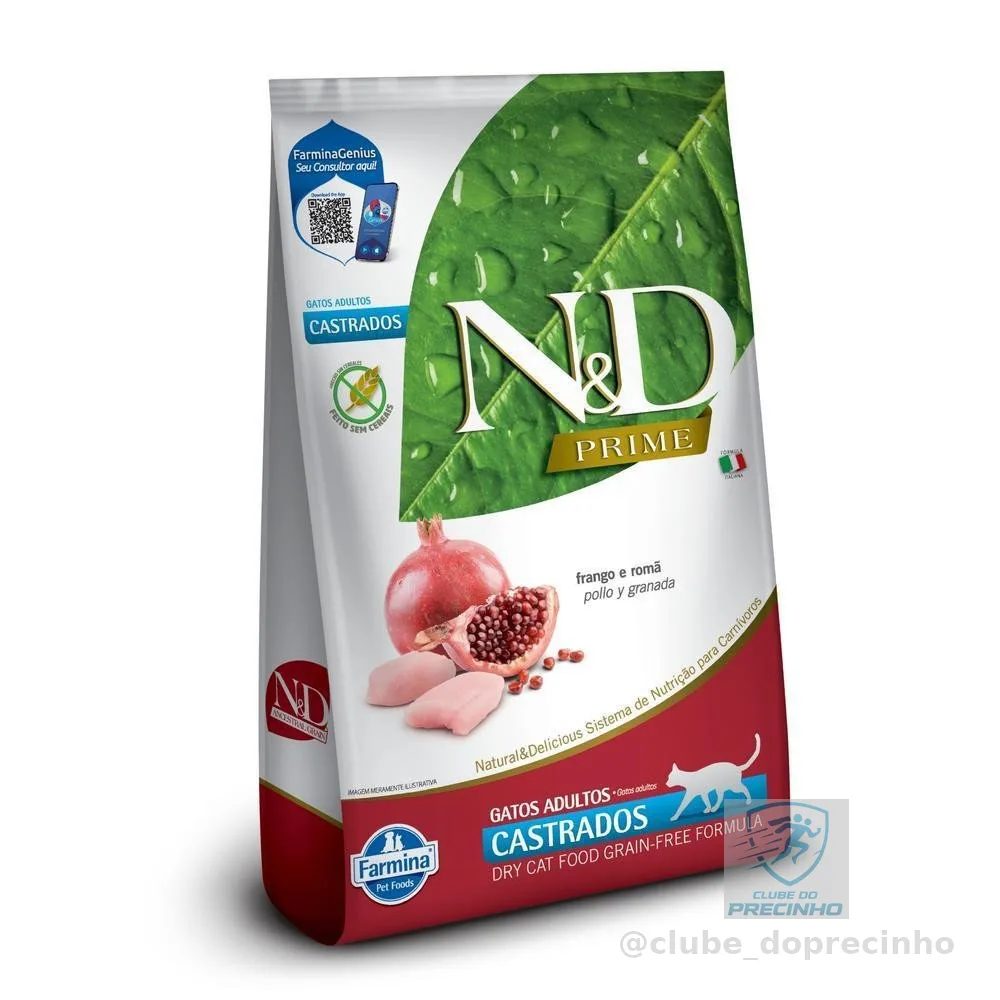N&D Prime para Gatos Adultos Castrados de Todas as Raças Sabor Frango e Romã 7,5Kg