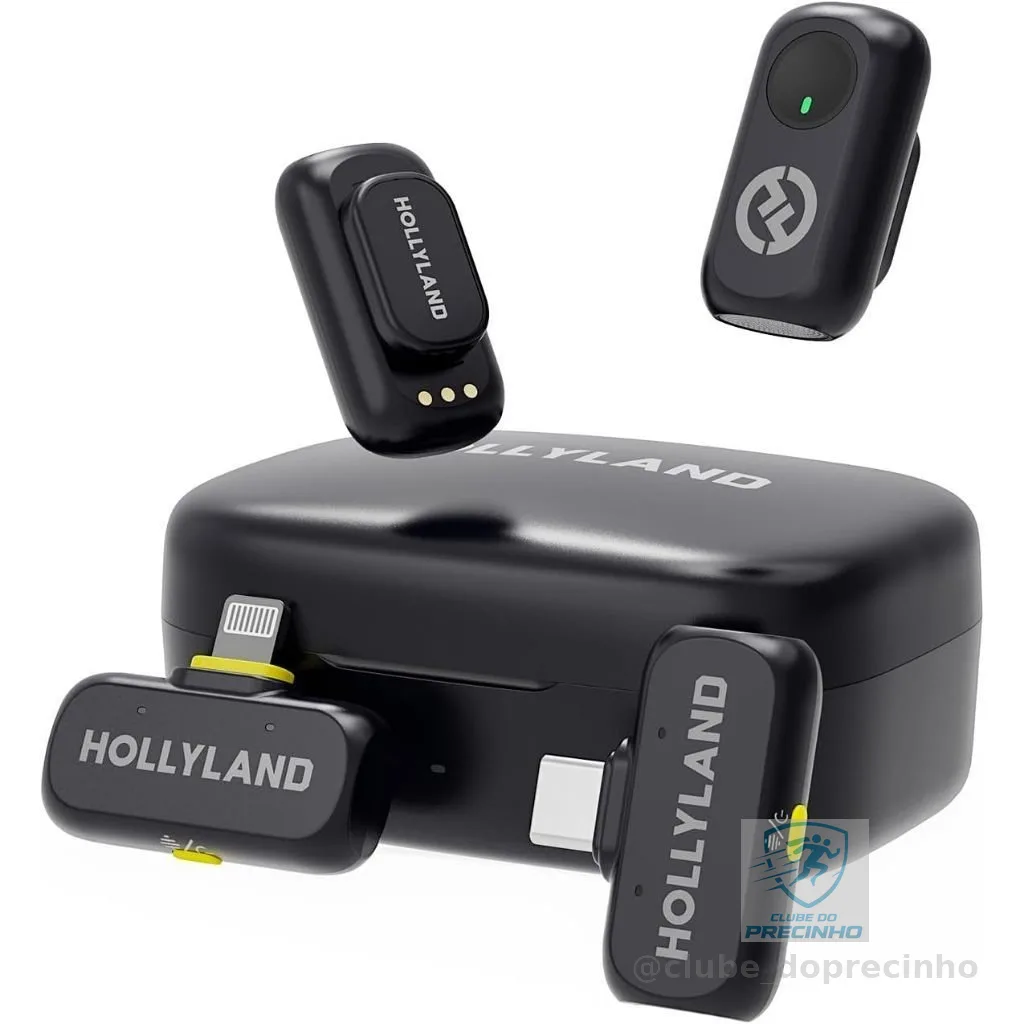 Microfone Lapela Hollyland Lark A1 Combo Preto P/ iPhone e Android USB-C Lighting
