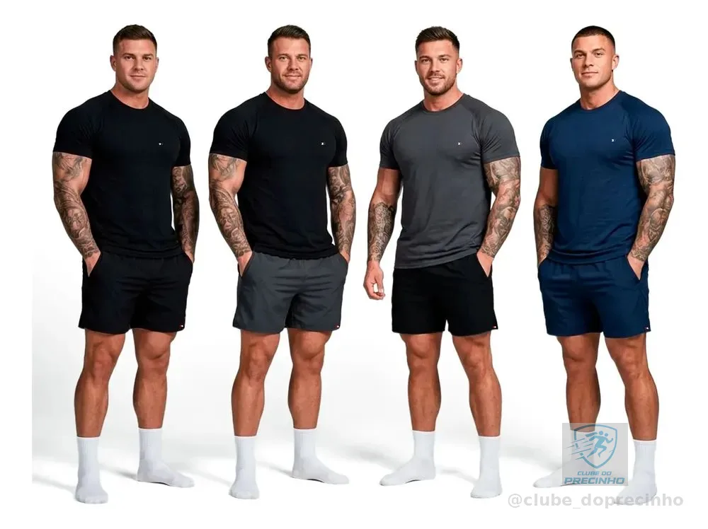 Kit 8 Peças Dry Fit 4 Camisetas + 4 Shorts Academia Sandrini Sortidos Liso G